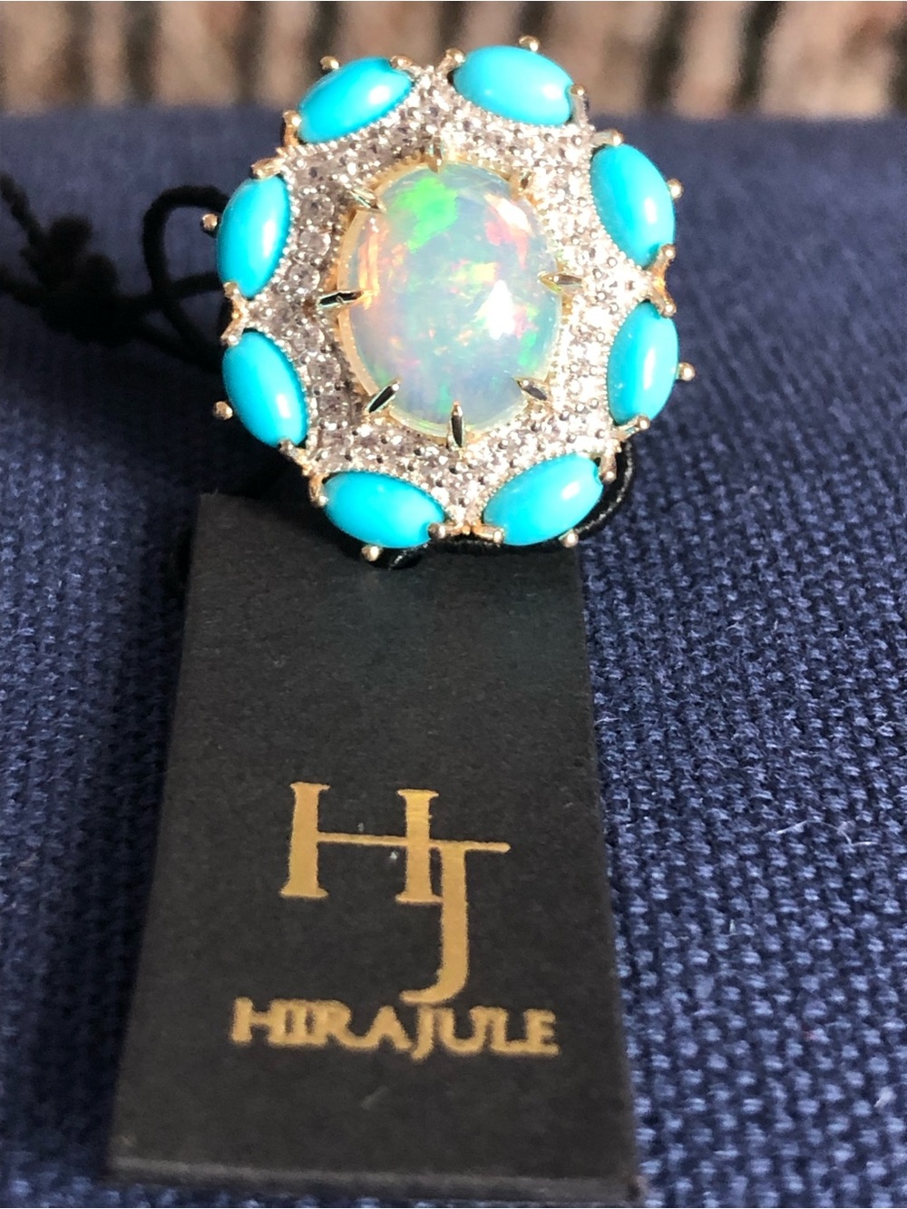 Gold Ring with Turquoise Gemstone Cluster